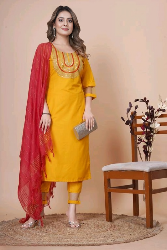 Yellow Beautiful Fashion Cotton Kurta Sets
